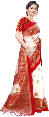 Red printed art silk sarees saree with blouse 3