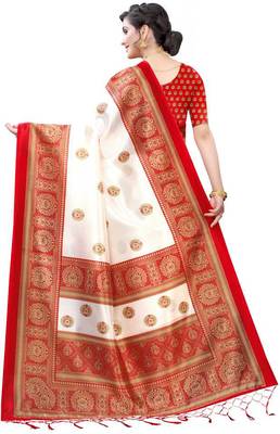 Red printed art silk sarees saree with blouse 4