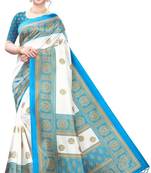 Turquoise printed art silk sarees saree with blouse
