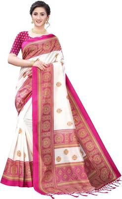 Pink printed art silk sarees saree with blouse 1