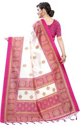 Pink printed art silk sarees saree with blouse 2