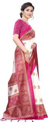 Pink printed art silk sarees saree with blouse 3