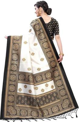 Black printed art silk sarees saree with blouse 2