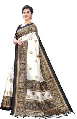 Black printed art silk sarees saree with blouse 3