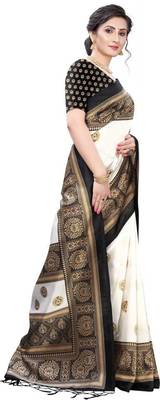 Black printed art silk sarees saree with blouse 4