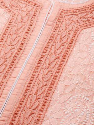 Ada Hand Embroidered Peach Cotton Lucknowi Chikankari Indian Women Kurta - A254077 5