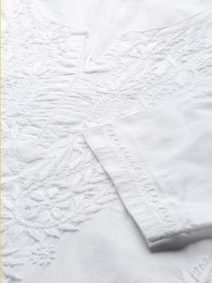 Ada White Embroidered Chikankari Cotton Short Kurti - A208704 5