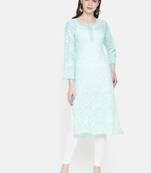 Ada Hand Embroidered Blue Georgette Lucknowi Chikankari Indian Women Kurta - A163786