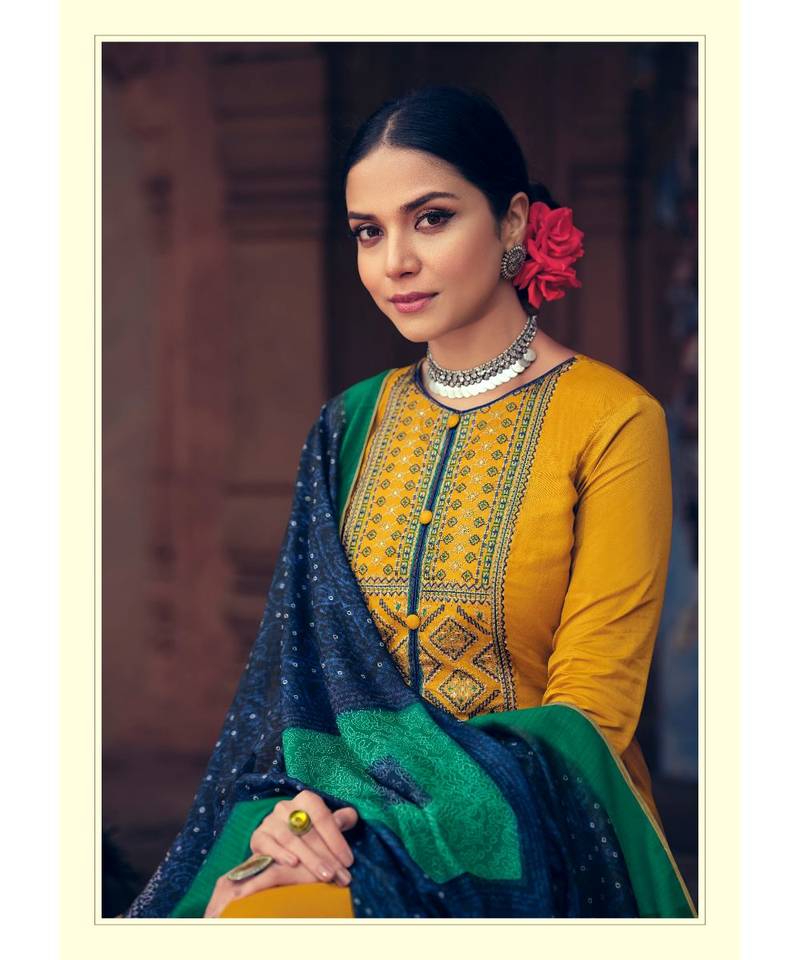 Masturd Embroidery Jam Cotton Silk Top & Bottom and Muslin Dupatta Dress Material