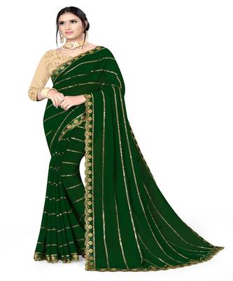 Green Embroidered Georgette Saree With Blouse 1