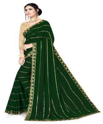 Green Embroidered Georgette Saree With Blouse 2