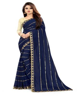 Dark Navy Blue Embroidered Georgette Saree With Blouse 1