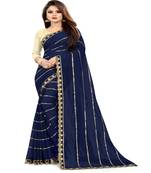 Dark Navy Blue Embroidered Georgette Saree With Blouse