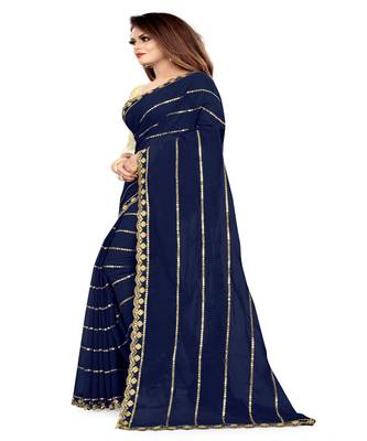 Dark Navy Blue Embroidered Georgette Saree With Blouse 2