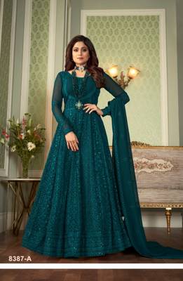 Aqua Blue Georgette With EMbroidered work SHAMITA SETTY Gwon  1