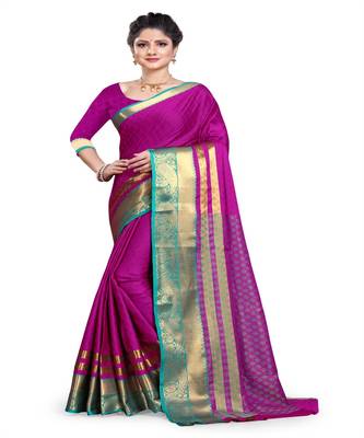 Pink woven art silk saree with blouse 1