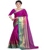 Pink woven art silk saree with blouse