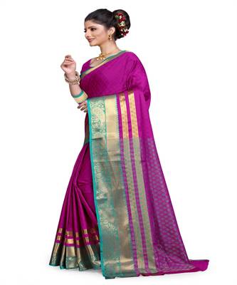 Pink woven art silk saree with blouse 2