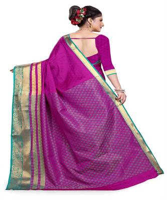 Pink woven art silk saree with blouse 3