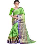 Parrot green woven art silk saree with blouse