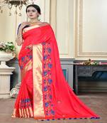 Pink embroidered cotton poly saree with blouse