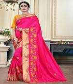 Red embroidered cotton poly saree with blouse