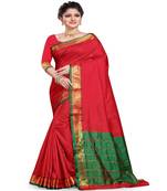 Red woven silk blend saree with blouse