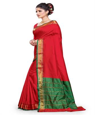 Red woven silk blend saree with blouse 2