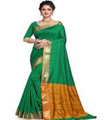 Green woven silk blend saree with blouse