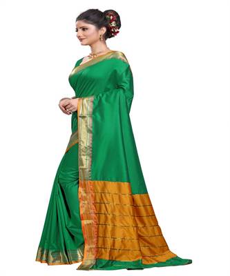Green woven silk blend saree with blouse 2