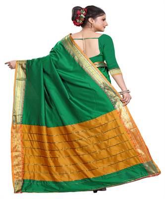 Green woven silk blend saree with blouse 3