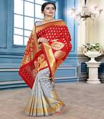 Red woven art silk saree with blouse