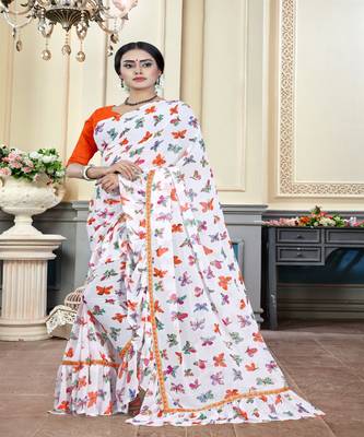 Orange printed georgette saree with blouse 1
