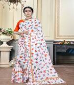 Orange printed georgette saree with blouse