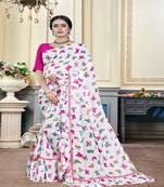 Pink printed georgette saree with blouse
