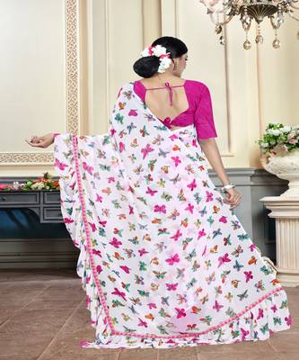 Pink printed georgette saree with blouse 2