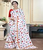 Red printed georgette saree with blouse