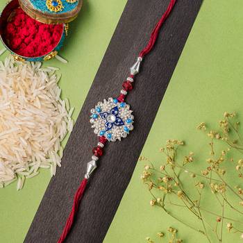 Mahi Rhodium Plated Florid Rakhi with crystals 1