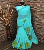 Turquoise embroidered georgette saree with blouse