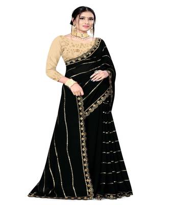Black Embroidered Georgette Saree With Blouse 3