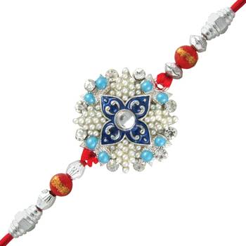 Mahi Rhodium Plated Florid Rakhi with crystals 2