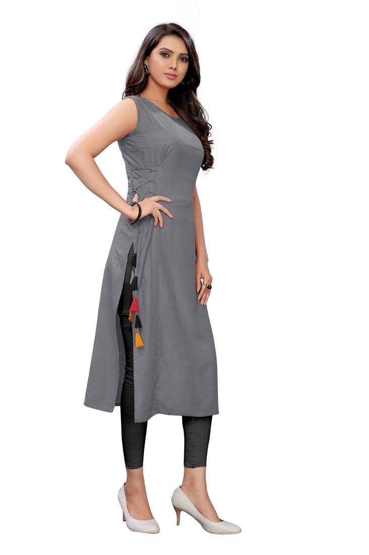 Women's Rayon Plain Readymade Kurti