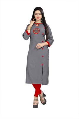 Women's Rayon Front Cut Plain Readymade Kurti 1