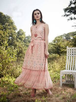 Angarika Light Pink Color  Rayon Bollywood Gown 1