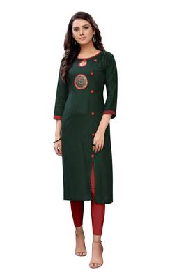 Women's Rayon Front Cut Plain Readymade Kurti 1