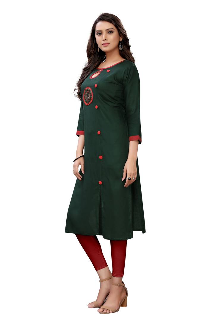 Women's Rayon Front Cut Plain Readymade Kurti