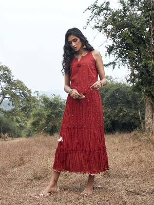 Angarika red Color  Cotton Blend Bollywood Gown 1