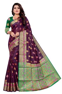 Purple woven art silk saree with blouse 1