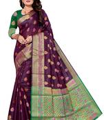 Purple woven art silk saree with blouse