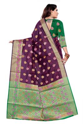 Purple woven art silk saree with blouse 3